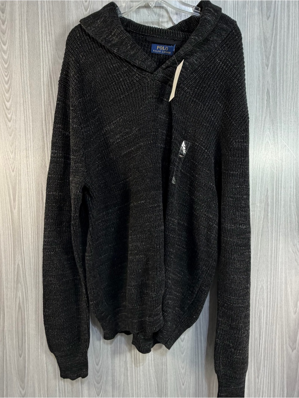 Polo Ralph Lauren Shawl Collar Knit Heathered Black Cotton Sweater Sz XXL Men’s